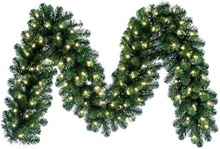 Pemberly Row 25'x18 Grand Teton Angle LED Artificial Christmas Garland in Green