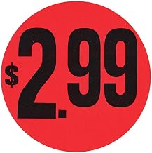 Price Labels $2.99 Labels Red with Black Imprint - 1 1/2 Dia 1000 Per Roll