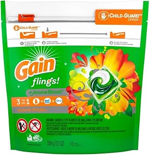 Gain Flings! Liquid Laundry Detergent Pacs, Island Fresh, 16Count