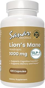 Sanar Naturals Lions Mane 1000mg, Nootropic Supplement for Focus & Memory | Hericium Erinaceus Mushroom Capsules for Mental Clarity, Immune & Gut Health, Vegetarian, Caffeine-Free, 120 Capsules