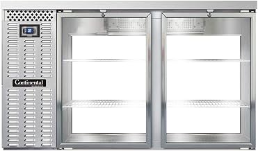 BBC59-SS-GD-PT Two Section Glass Door Refrigerated Pass-Thru Back Bar Cooler, 59" W x 34-3/4"H, Stainless Steel Exterior