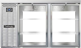 BBC59-SS-GD-PT Two Section Glass Door Refrigerated Pass-Thru Back Bar Cooler, 59" W x 34-3/4"H, Stainless Steel Exterior