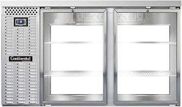 BBC59-SS-GD-PT Two Section Glass Door Refrigerated Pass-Thru Back Bar Cooler, 59" W x 34-3/4"H, Stainless Steel Exterior