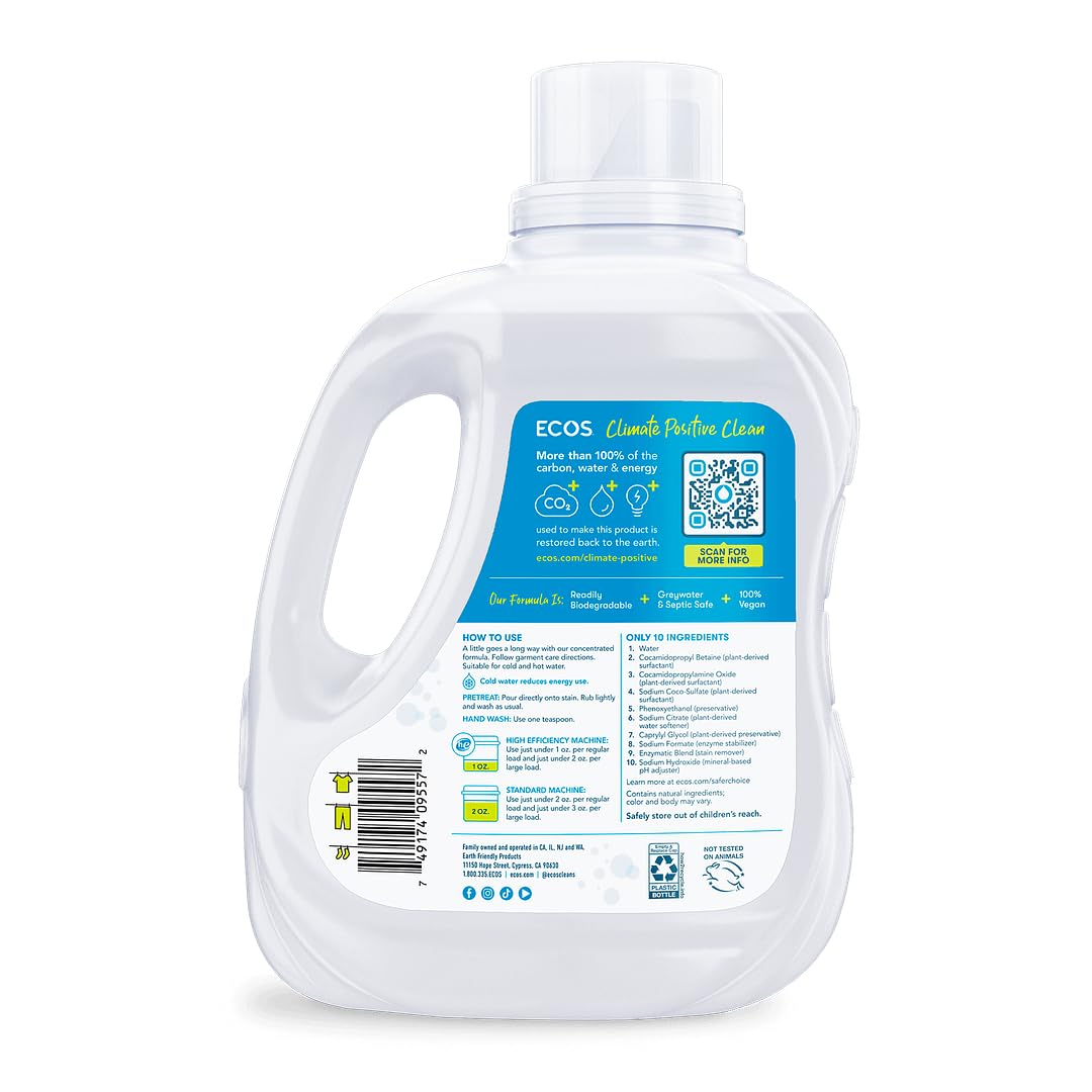 LNDRY DET FREE&CLR (4 X 70 OZ) by ECOS – 280 Fl Oz (Pack of 1), Multicolor, Model B-89214-4PK