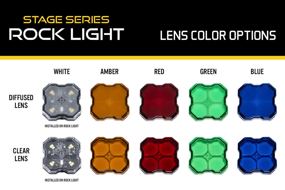 Stage Series LED Rock Light Lens (one) by Diode Dynamics – Diffused, Polycarbonate, Amber, Model DD7472