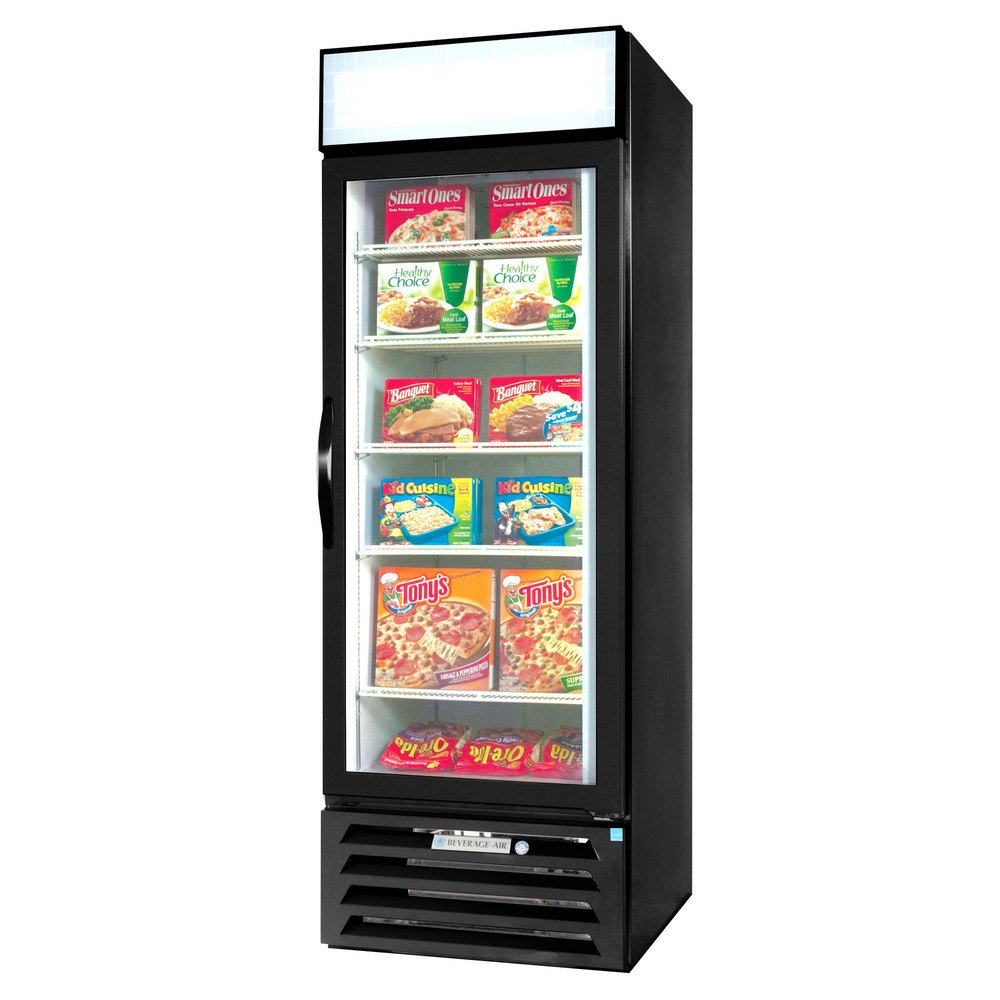 Beverage-Air MMF27-1-B-LED MarketMax 30" One Section Glass Door Reach-In Merchandiser Freezer with LED Lighting 27 cu.ft. Capacity Black Exterior and Bottom Mounted by Beverage