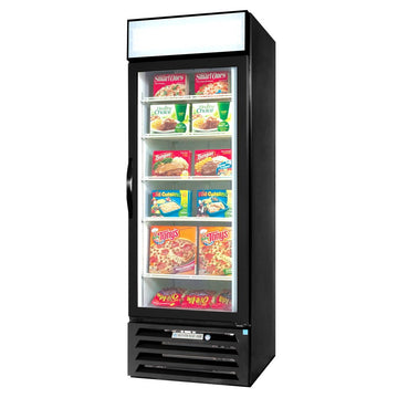 Beverage-Air MMF27-1-B-LED MarketMax 30" One Section Glass Door Reach-In Merchandiser Freezer with LED Lighting 27 cu.ft. Capacity Black Exterior and Bottom Mounted by Beverage