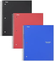Five Star Spiral Notebooks, 1 Subject, Graph Ruled Paper, 100 Sheets, 11" x 8-1/2", Black, Red, Blue, 3 Pack (38627)