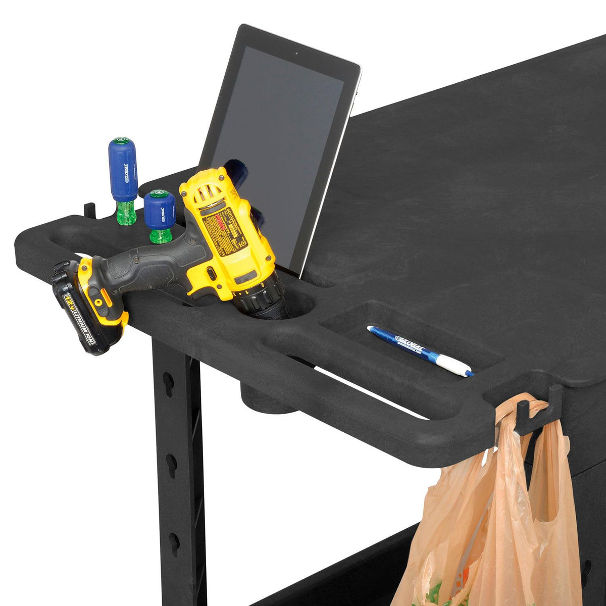 Flat Top Plastic Utility Cart by Global Industrial – Plastic, Black, Model 800349