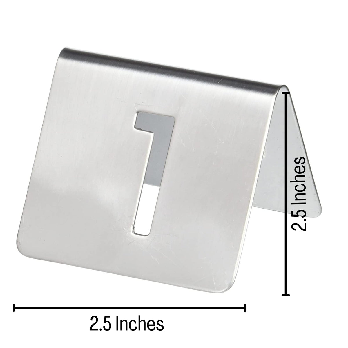 Number Tent Set 2.5"x2.5"x1.875" - Durable Stainless Steel Table Labeling by Tablecraft – 2x2 inches, Stainless Steel, Silver, Model TC125