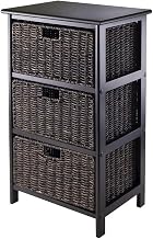 Furnifact Composite Wood Basket Rack with 3 Foldable Baskets, Stackable Basket Tower Shelf for Pantry or Entryway, Black/Chocolate
