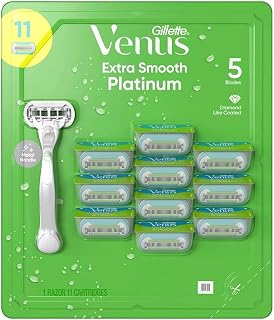 Venus Platinum Extra Smooth Metal Handle Women's Razor, 1 Handle + 11 Refills
