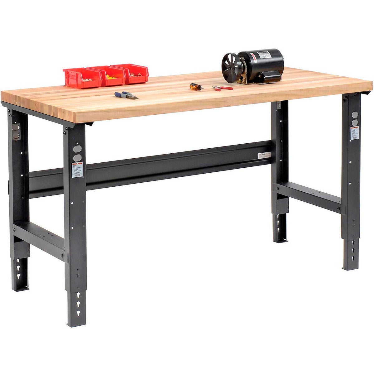 Adjustable Height Workbench by Global Industrial – 60"L x 30"W x 3"H, Steel, Black, Model 183166BK