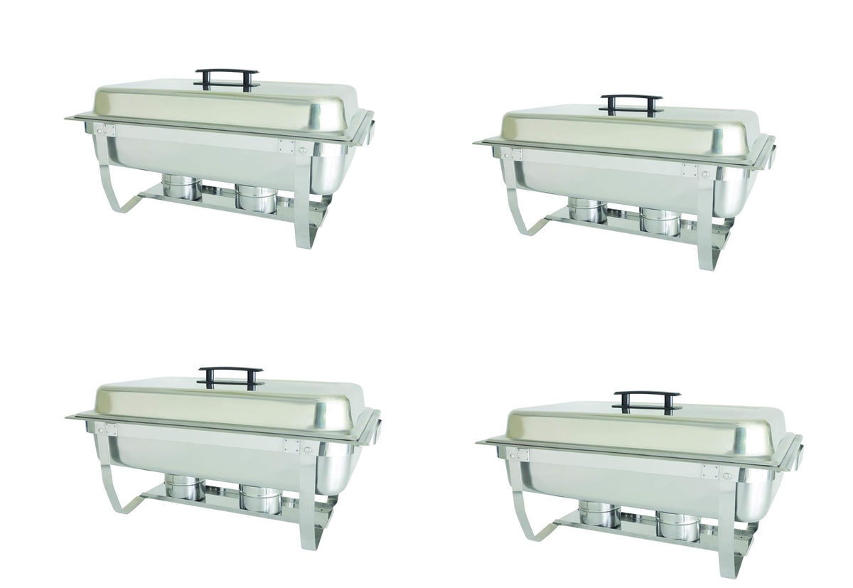 Chafer 4 Pack Premier Chafers Stainless Steel Chafer Dish 8 Qt. Capacity (Quantity 4 Chafing Dish Sets) Brand New Full Complete Chafer Systems by M.V. Trading – Model MVFC-8