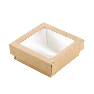 PacknWood 210KRAYB115- charcuterie box- brown cookie boxes with window- Boxes with PET Window Lid - 12oz 3.9 x 3.9 x 1.6in - 