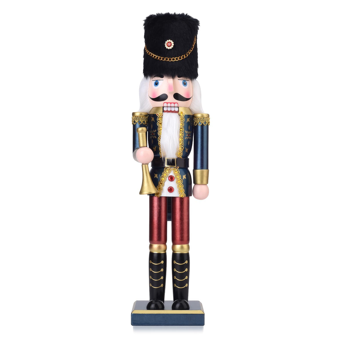 ArlinaL Wooden Nutcracker Soldier Holding Bugle, 15 Inch, Red Gold