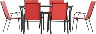 Flash Furniture Glass Dining Table with 6 Chairs, Red, 7-Piece Set | Commercial Grade, Tempered Glass, Flex Comfort Material