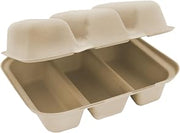 World Centric 8"x7"x3" Compostable Taco Box, 3-Compartment - Case of 300 - Plant Fiber with no Added PFAS - TO-SC-T3-LFS