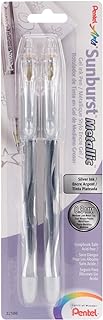 Pentel Arts Sunburst Metallic Gel Pen, Medium Line, Permanent, Silver Ink, 2 Pack (K908BP2Z)
