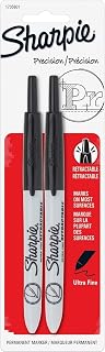 Sharpie 1735801 Retractable Ultra Fine Point Permanent Marker - Ultra Fine Marker Point Type - Black Ink - 2 / Pack