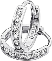 14k White Gold 2mm Thickness CZ Channel-set Hoop Huggies Earrings (12 x 12 mm)