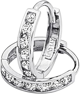 14k White Gold 2mm Thickness CZ Channel-set Hoop Huggies Earrings (12 x 12 mm)