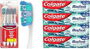 Colgate 360 Optic White Whitening Toothbrush, Adult Soft Toothbrush with Whitening Cups & Max Fresh Whitening Toothpaste with Mini Strips, Clean Mint Toothpaste for Bad Breath