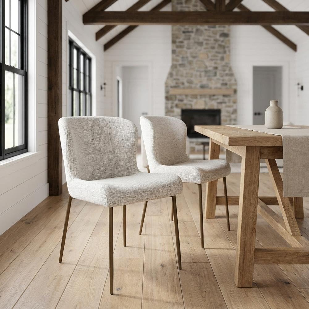Upholstered Dining Chairs with Antique Brass Legs Set of by Starlight Canyon Home – Iron, Natural Grey, Pack of 2