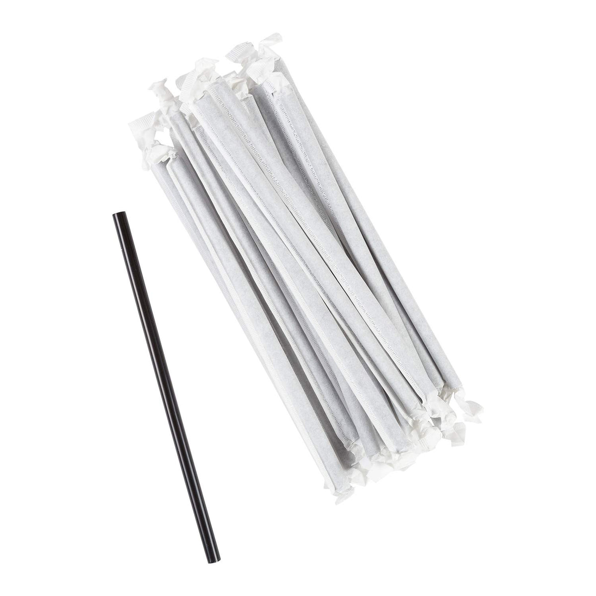 7.75 Inch Giant Paper Wrapped Black Straws by AmerCare – Polypropylene, Black, Model STNGT1970722-C