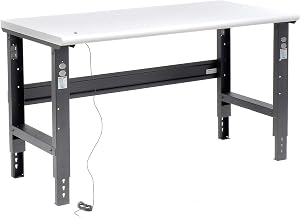Global Industrial Adjustable Height Workbench C-Channel Leg, 60" W x 30" D | 1-1/4" ESD Safety Edge Top, Black Frame, Industrial Workbench