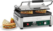 Waring Commercial WPG250T Panini Supremo Large Ribbed Panini Grill, With 20 Minute Countdown Timer, 120V, 1800W, 5-15 Phase Plug,Green