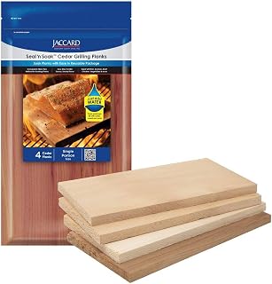 Jaccard 201407 Seal N’ Soak Cedar Plank, Small, (4-planks), Grilling Accessories – Reusable Soaking Bag