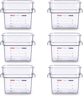 Araven Polycarbonate Square Food Container, 4 qt, 6 Ct, Clear | Clear polycarbonate storage tub with handles for ingredient storage in restaurants, hotels & commercial kitchens.