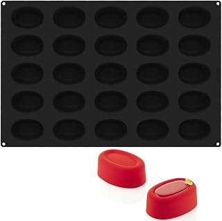 Silikomart SQ091 Silicone Pan with 25 Oval-Savarin Cavities 2.36 Inch x 3.46 Inch x 1.38 Inch High