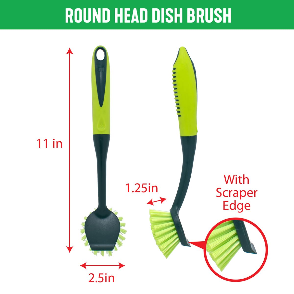 Scrub Brush Set - Long Handle Cleaning Brushes with Heavy Duty Bristles and Comfort Grip - Scrubbers for Kitchen by Pine-Sol – 5 Piece Set, Nylon, Green, Model Pine-Sol