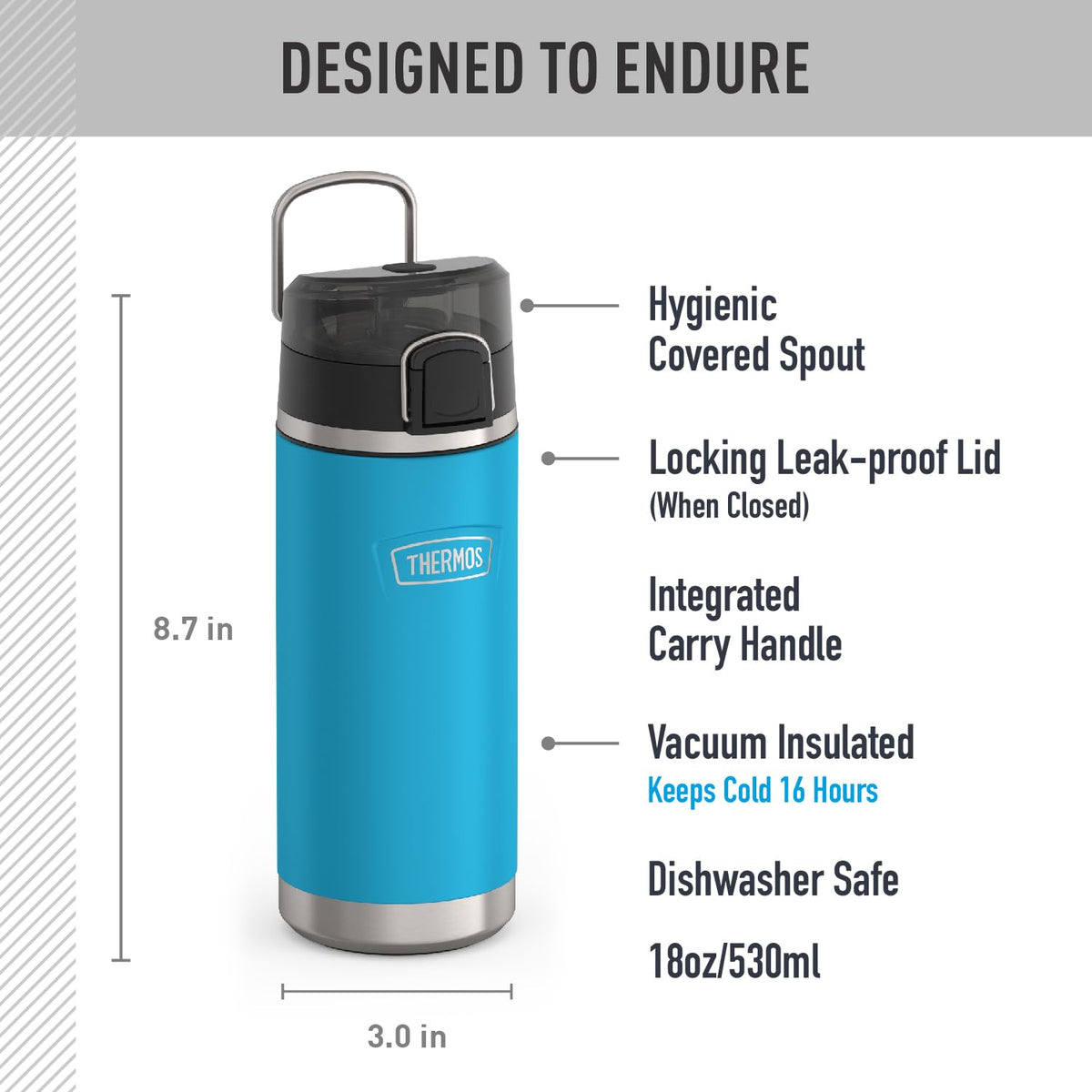 ICON 18 oz Leak‑Proof Insulated Water Bottle with Spout by THERMOS – 18 Ounces, 18.0 fluid_ounces, Stainless Steel, Dark Teal, Model IS2504DT4
