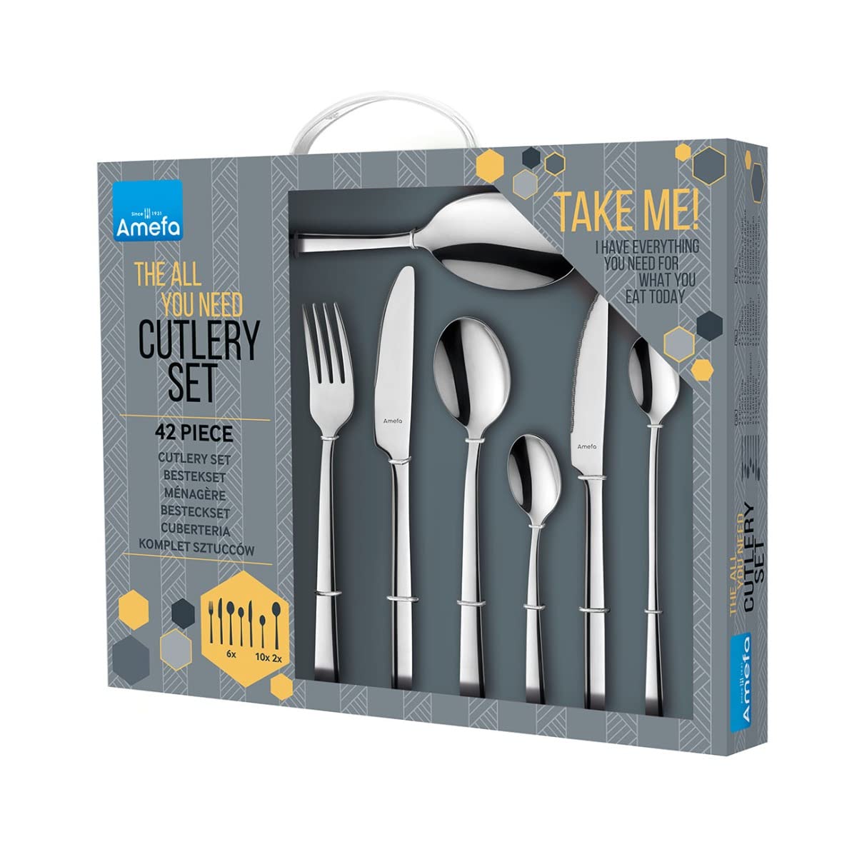 Manille - 42-piece cutlery set for 6 people - Silver coloured by Amefa – 42, Stainless Steel, siliver, Model 903500AYB6E29