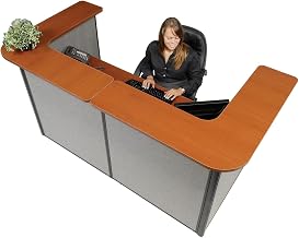 Global Industrial 88" W x 44" D x 44" H U-Shaped Reception Station, Cherry Counter/Gray Panel