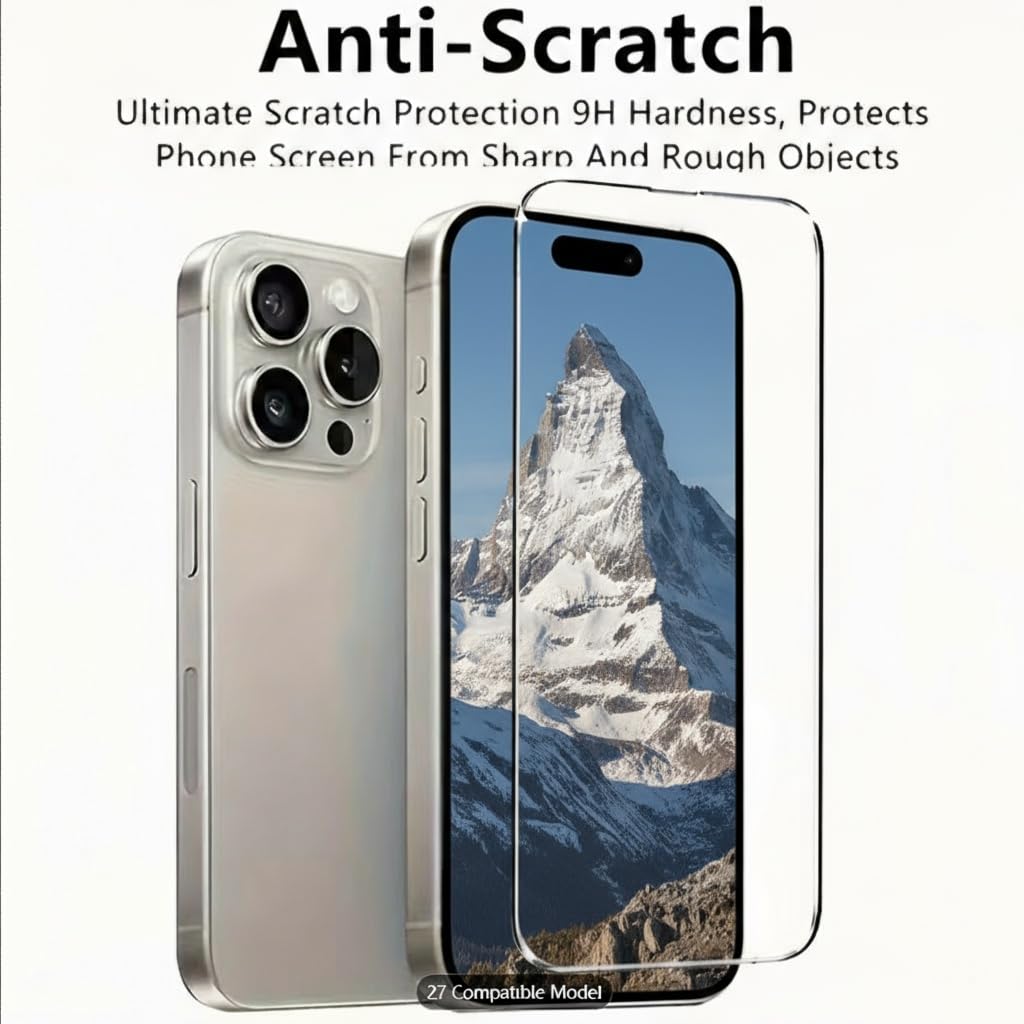 4 Pack Screen Protector for iPhone 16 Plus/iPhone 15 Pro Max [6.7 Inch] Display Tempered Glass by Generic – 6.7 inches, Tempered Glass, Transparent, Pack of 4, Model 0025