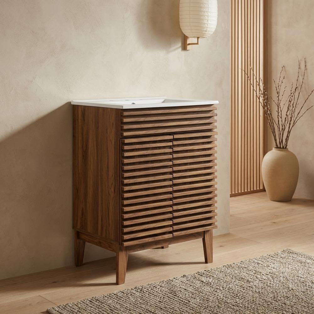 Walnut White Bathroom Vanity by Furnifact – Bicast Leather, Walnut White