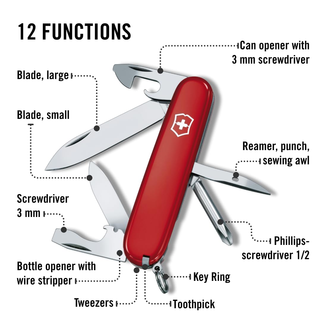 Swiss Army Tinker Pocket Knife by Victorinox – 3.6" x 1.0" x 0.6", Stainless Steel, Red, Model 1.4603