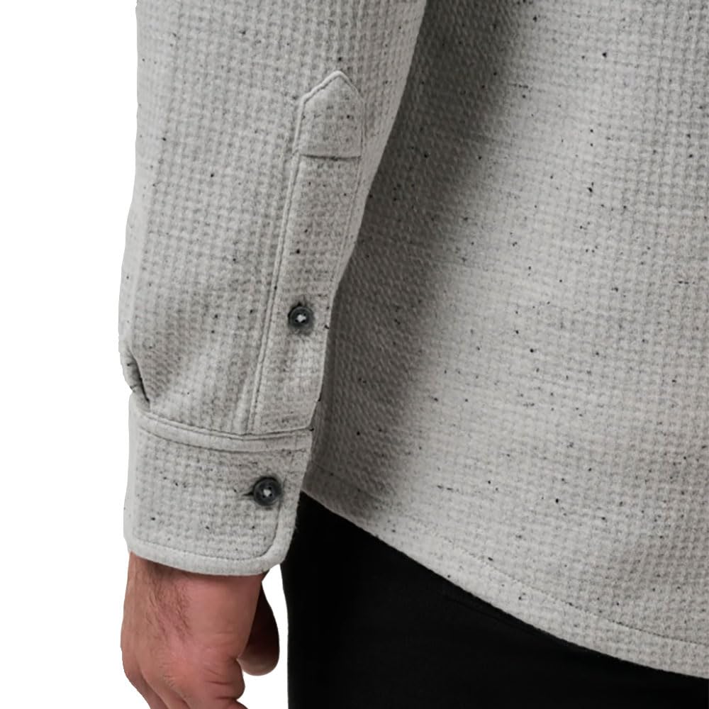 Mens Cloud Waffle Button Heather Light Grey Small by TravisMathew – Polyester Blend, Heather Light Grey, Model A42698_0HLG_