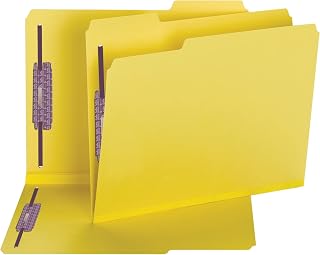 SMEAD Pressboard Fastener File Folder with SafeSHIELD Fasteners, 2 Fasteners, 1/3-cut Tab, 2" Expansion, Letter Size, Yellow, 25 Per Box (14939) (Pack of 5)