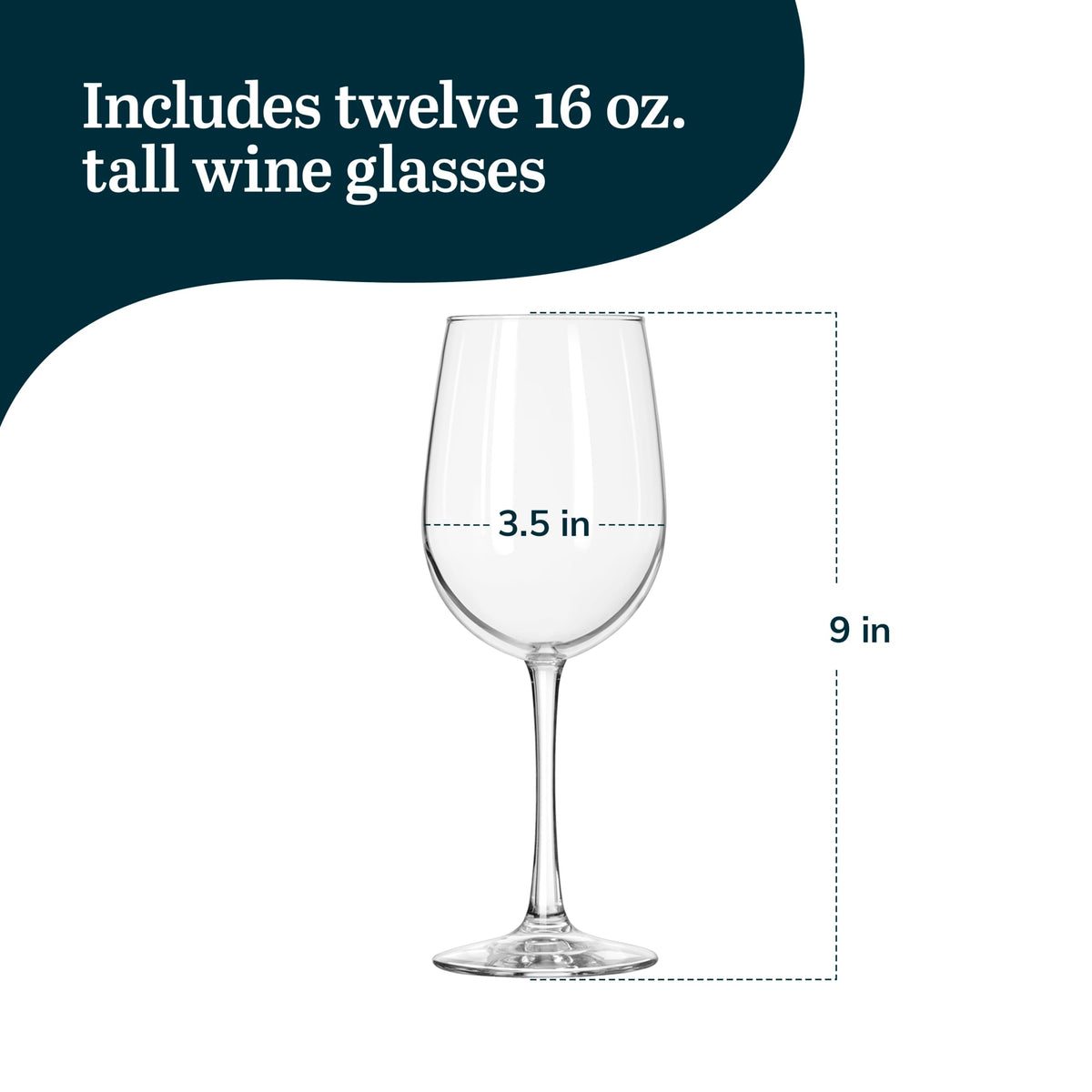 Vina Tall Wine Glasses Set by Libbey – 16 Ounces, 16.0 fluid_ounces, Glass, Tall Classic Wine-12, Model 7510