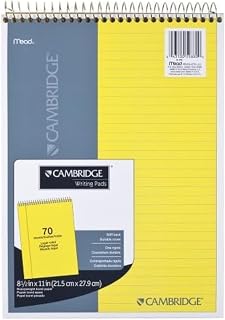 Mead Cambridge 59880 Stiff Back Wire Bound Notebook, Wide Rule, 8 1/2 x 11, Canary Paper, 70 Sheets