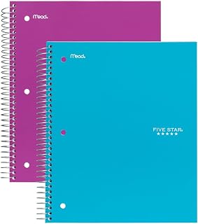 Five Star Spiral Notebooks, 3 Subject, College Ruled Paper, 150 Sheets, 11" x 8-1/2", Teal and Berry Pink/Purple, 2 Pack (73011)