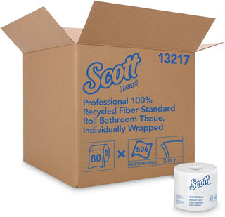 Kimberly-Clark Professional 100% Recycled Fiber Roll Bathroom Tissue- 550 Sheets/Roll | 80/Carton by Scott – 473 sheet (Pack of 80), Paper, White, Pack of 80, Model 13217