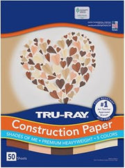 Tru-Ray Shades of Me Construction Paper, 5 Assorted Skin Tone Colors, 9" x 12", 50 Sheets/Pack, Case of 50 Packs, 2500 Sheets Total