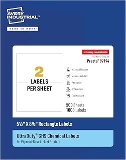 Avery UltraDuty® GHS Labels, Waterproof, 5.5 X 8.5" White Rectangle Labels , 1000 Total, Use with Pigment Inkjet Printers
