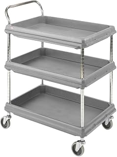 Metro Deep Ledge Series Polymer Utility Cart with 4 Swivel Casters, 3 Shelves, 400 lb. Total Capacity, 41" Height x 27" Width x38-3/4" Length , Gray